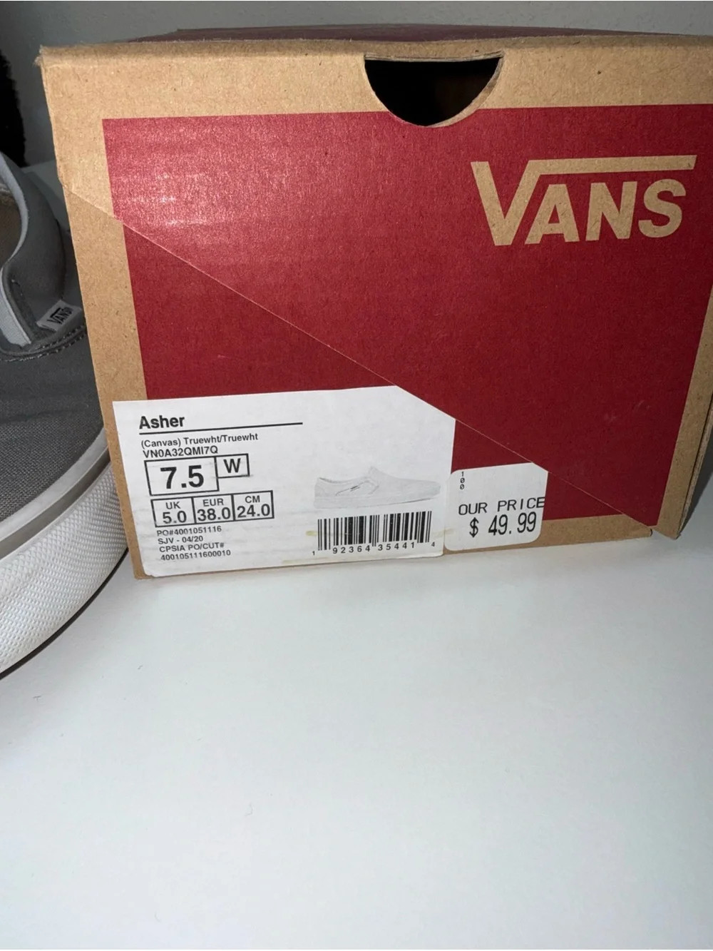 Vans Asher Charcoal Gray Slip On Classic Sneakers Unisex 7.5 Women’s 6 Men’s